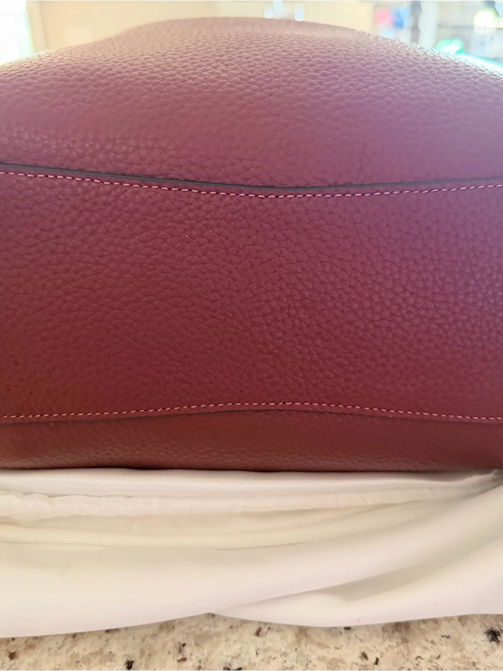 Coach Pebbled Leather Shoulder Bag in Burgundy with Dark Brown Trim